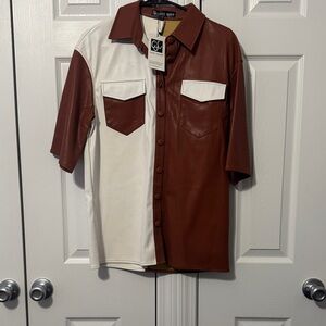 Stylish Brown and White Button Down Shirt